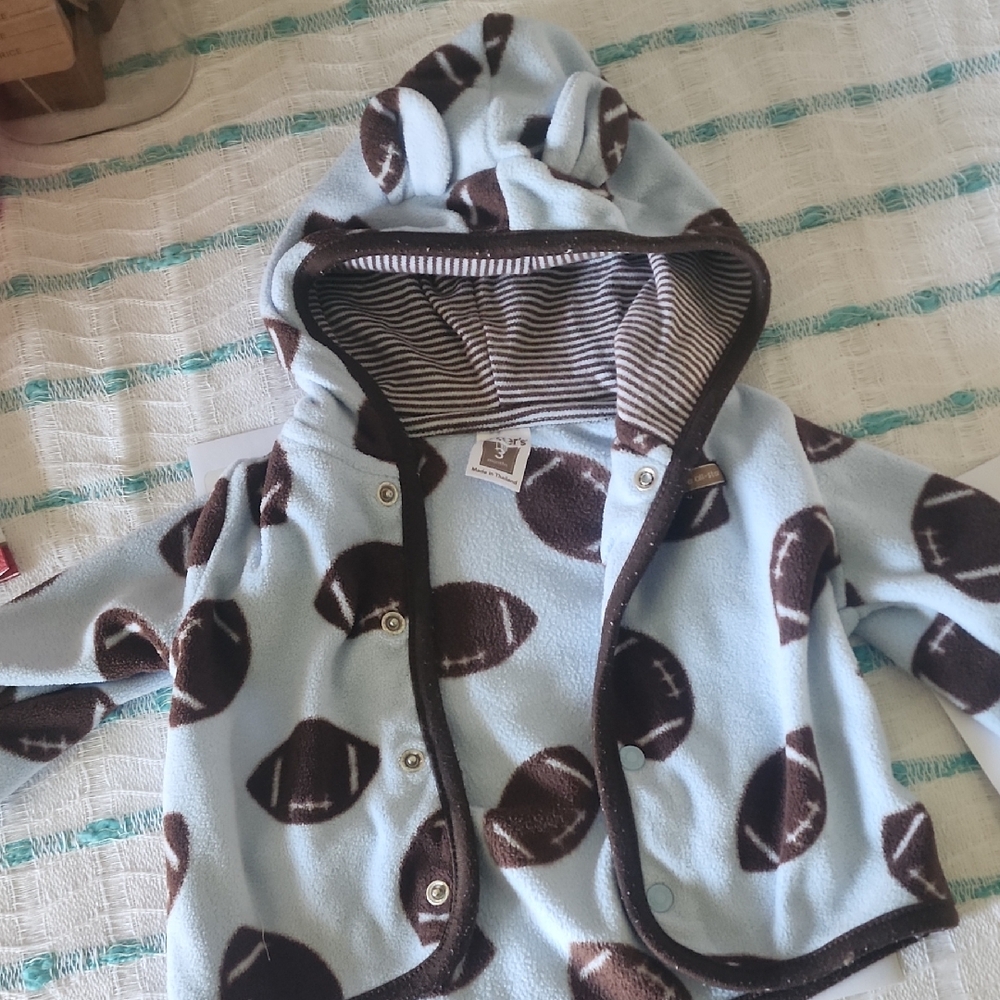 Carter's Blue and Brown Football Print Puffer Jacket